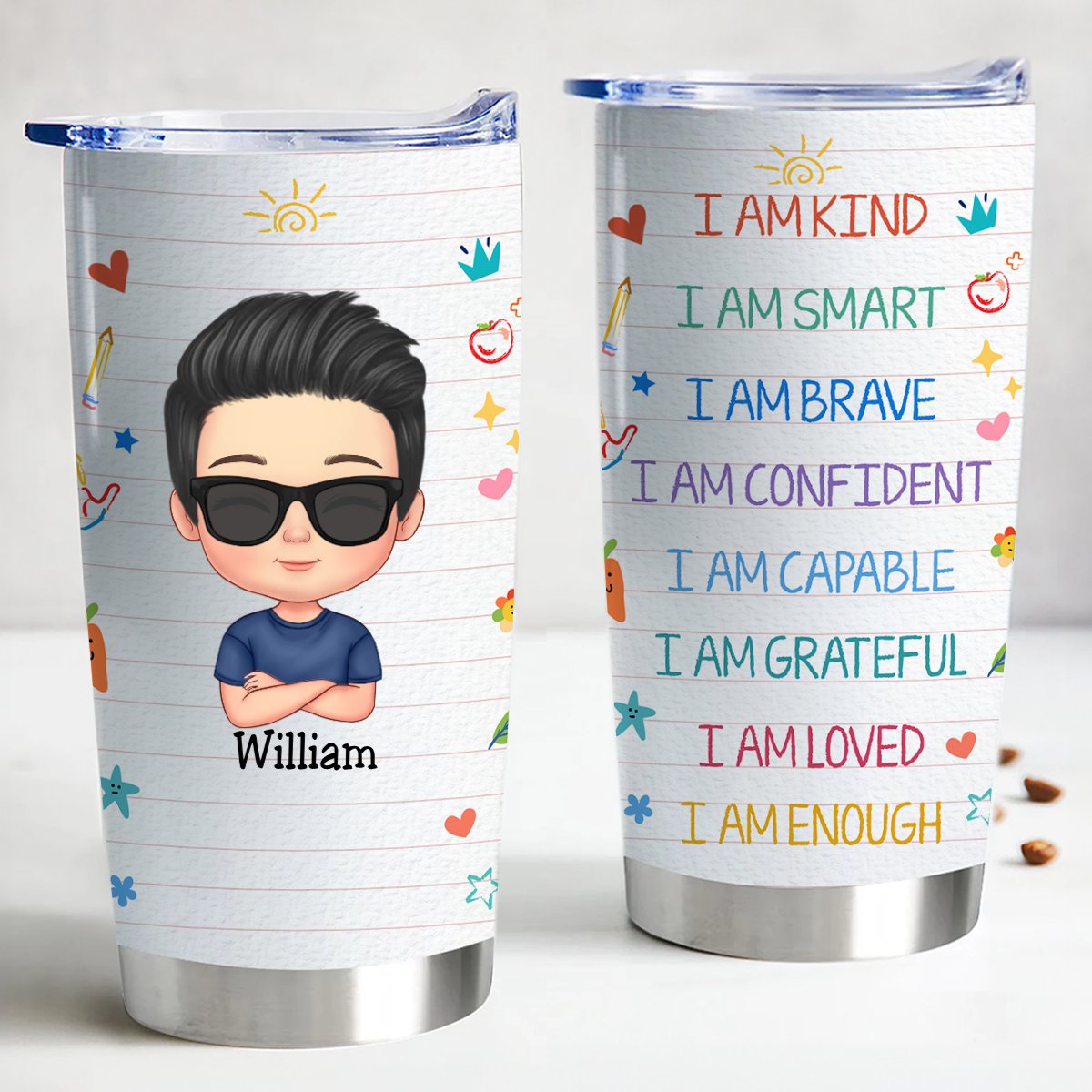 Kids - I Am Kind I Am Brave - Personalized Tumbler - Makezbright Gifts