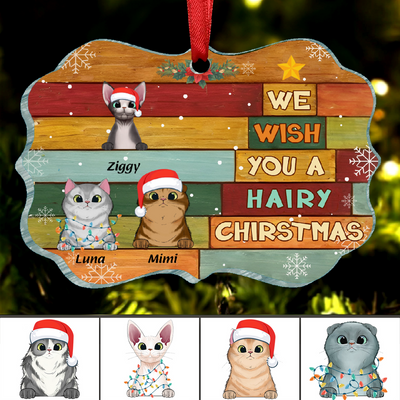 Cat Lovers - We Wish You A Hairy Christmas - Personalized Christmas Ornament (LH)