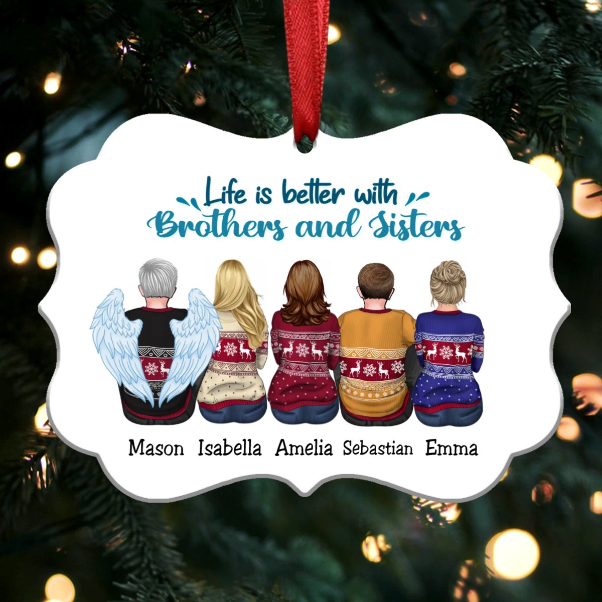 Life Is Better With Brothers And Sisters - Personalized Christmas Ornament (white) - Makezbright Gifts