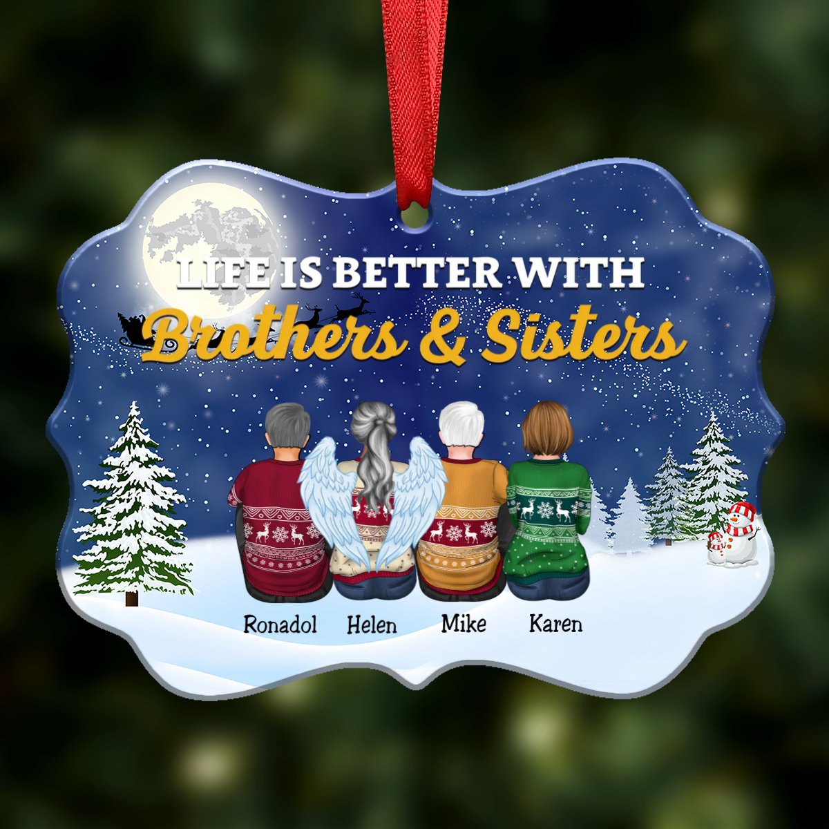 Life Is Better With Brothers & Sisters - Personalized Christmas Ornament (Blue) - Makezbright Gifts