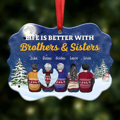 Life Is Better With Brothers & Sisters - Personalized Christmas Ornament (Blue) - Makezbright Gifts