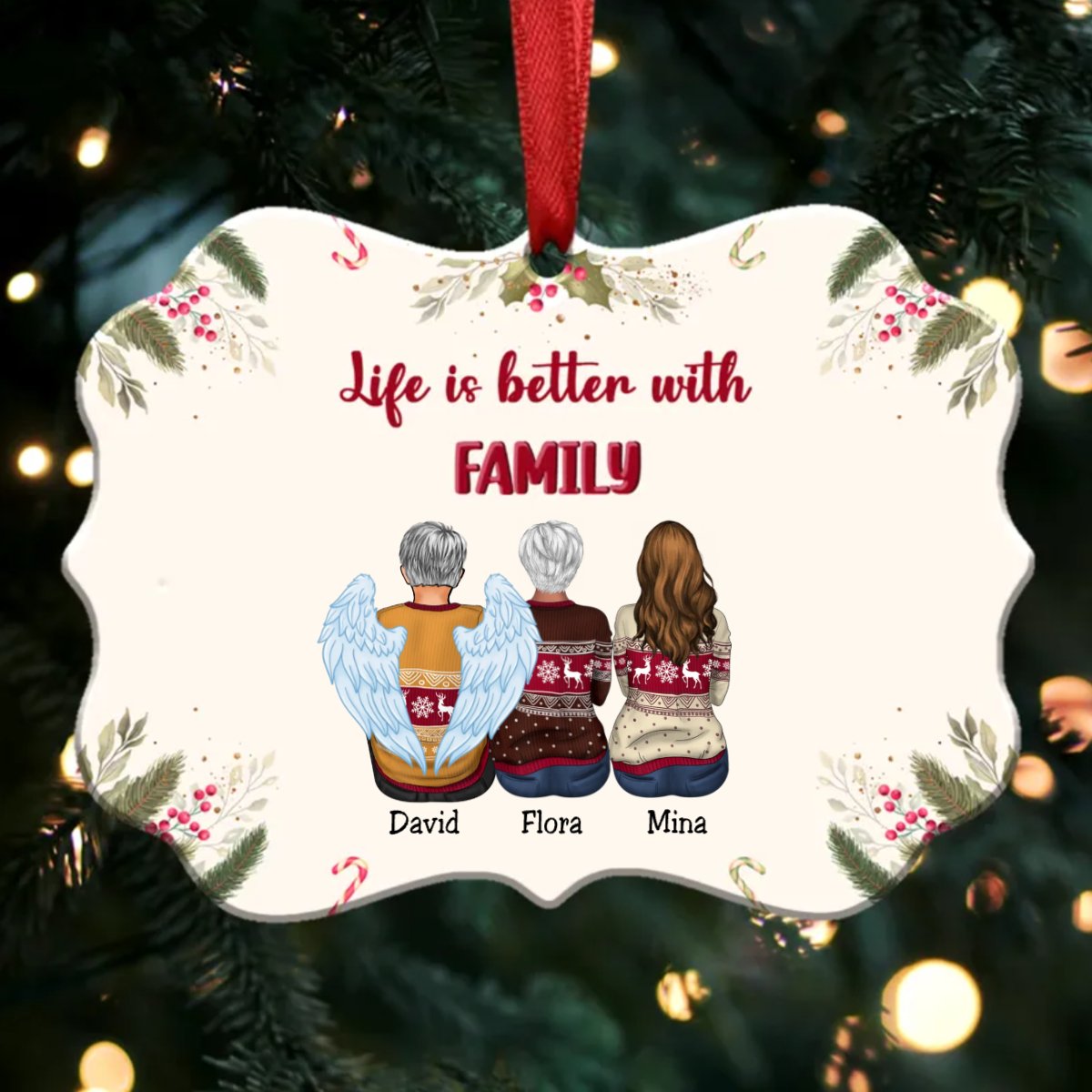 Life Is Better With Family - Personalized Christmas Ornament (Ver 3) - Makezbright Gifts