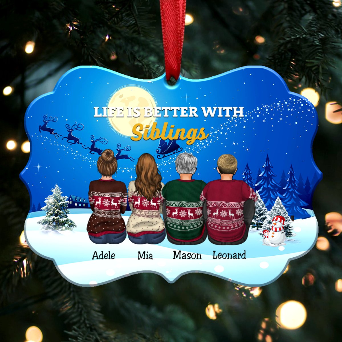 Life Is Better With Siblings - Personalized Christmas Ornament (Moon) - Makezbright Gifts