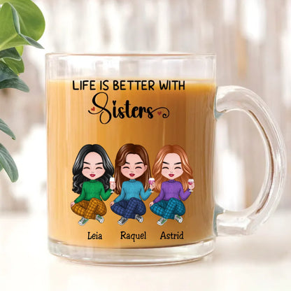 Life Is Better With Sisters - Personalized Glass Mug - Makezbright Gifts