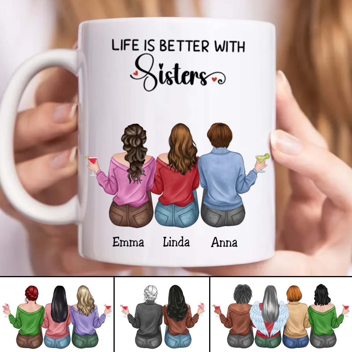 Life Is Better With Sisters - Personalized Mug - Makezbright Gifts