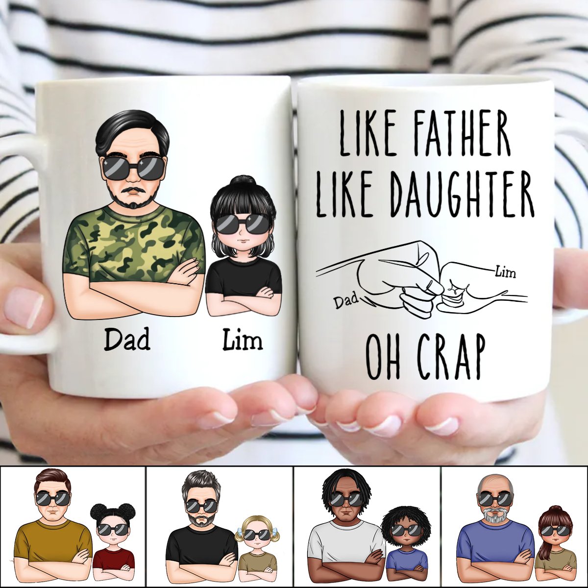 Like Father Like Daughter Oh Crap, Fist Bump Handshake - Personalized Mug - Makezbright Gifts