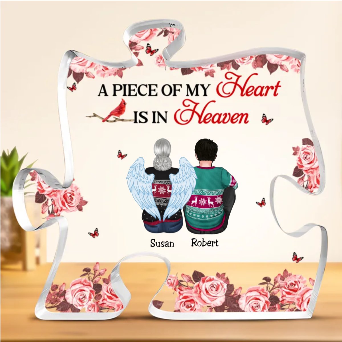 Memorial - A Big Piece Of My Heart Is In Heaven - Personalized Acrylic Plaque - Makezbright Gifts