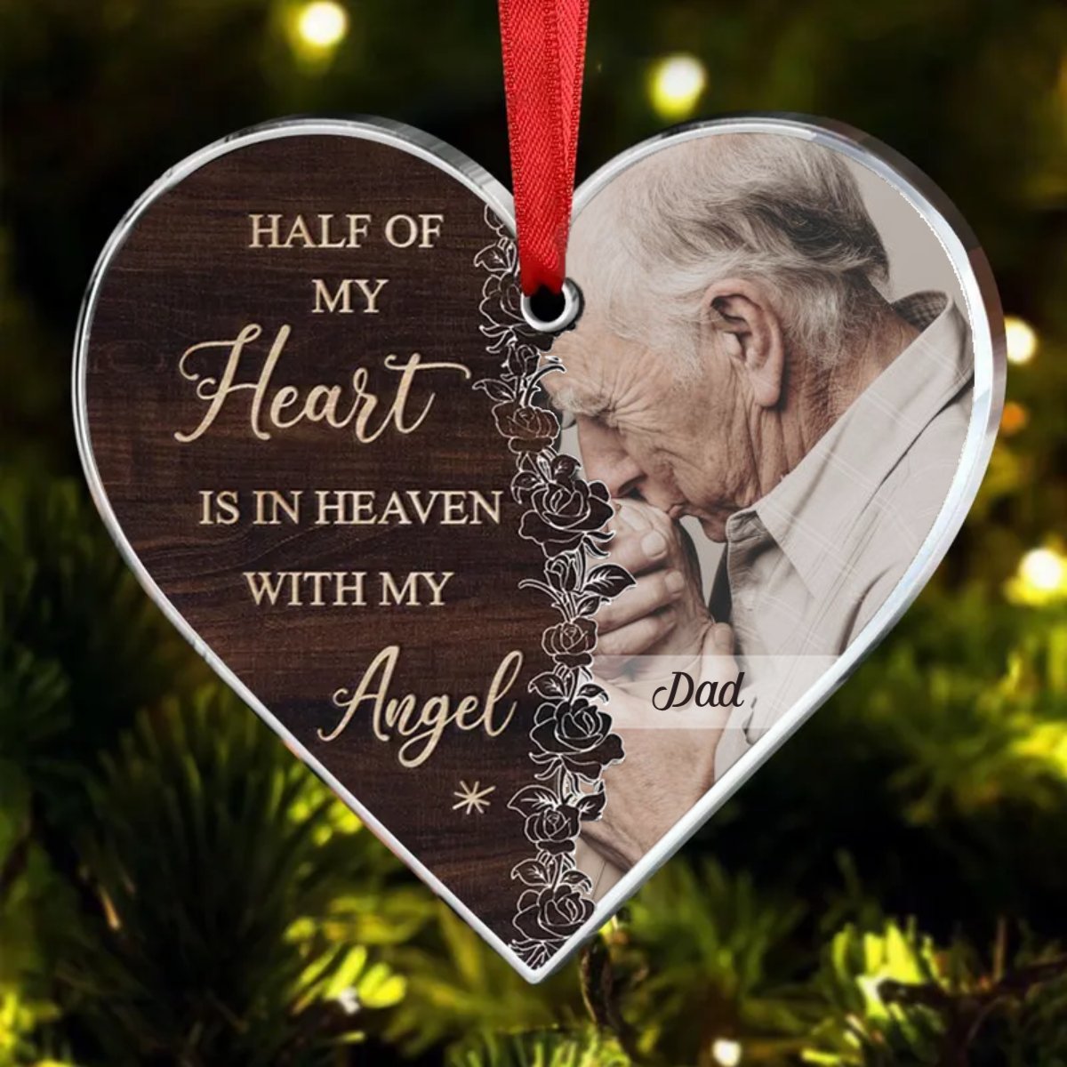 Memorial - Haft Of My Heart Is In Heaven With My Angel - Personalized Heart Ornament - Makezbright Gifts