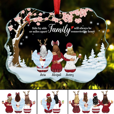 Family - Side By Side Or Miles Apart Family Will Always Be Connected By Heart - Personalized Acrylic Ornament(NV)