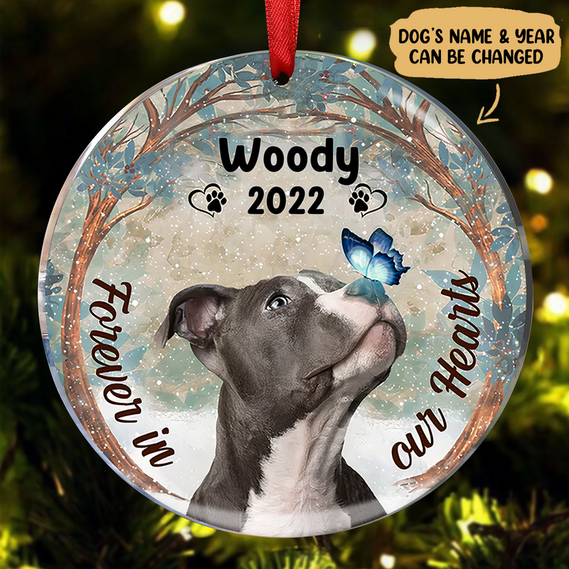 Dog Lovers - Forever In Our Hearts Pitbull Dog - Personalized Circle Ornament