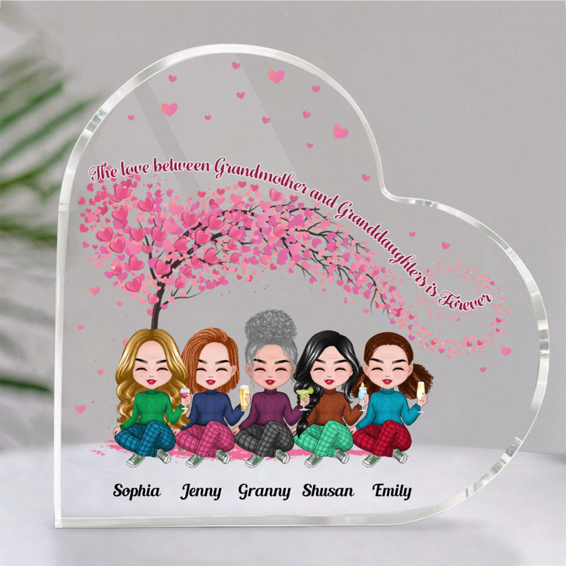 Family - The Love Between Grandmother And Granddaughters Is Forever - Personalized Acrylic Plaque (HEART)