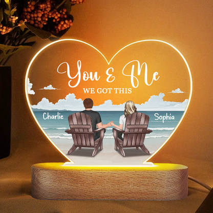 Eternal Beach Landscape Couple Sitting Personalized Heart Acrylic LED Night Light, Heartfelt Gift For Couple, For Him, For Her, Boyfriend, Girlfriend, Husband, Wife