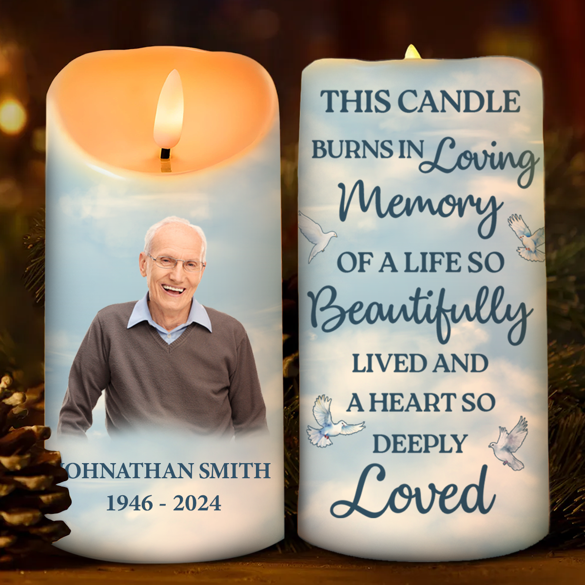 Custom Photo In Loving Memory Of A Life So Beautifully Lived - Personalized Flameless LED Candle