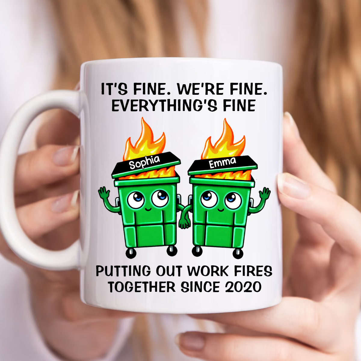 Putting Out Work Fires Together Work Bestie Dumpster Fire Funny Gift For Colleagues Personalized Mug