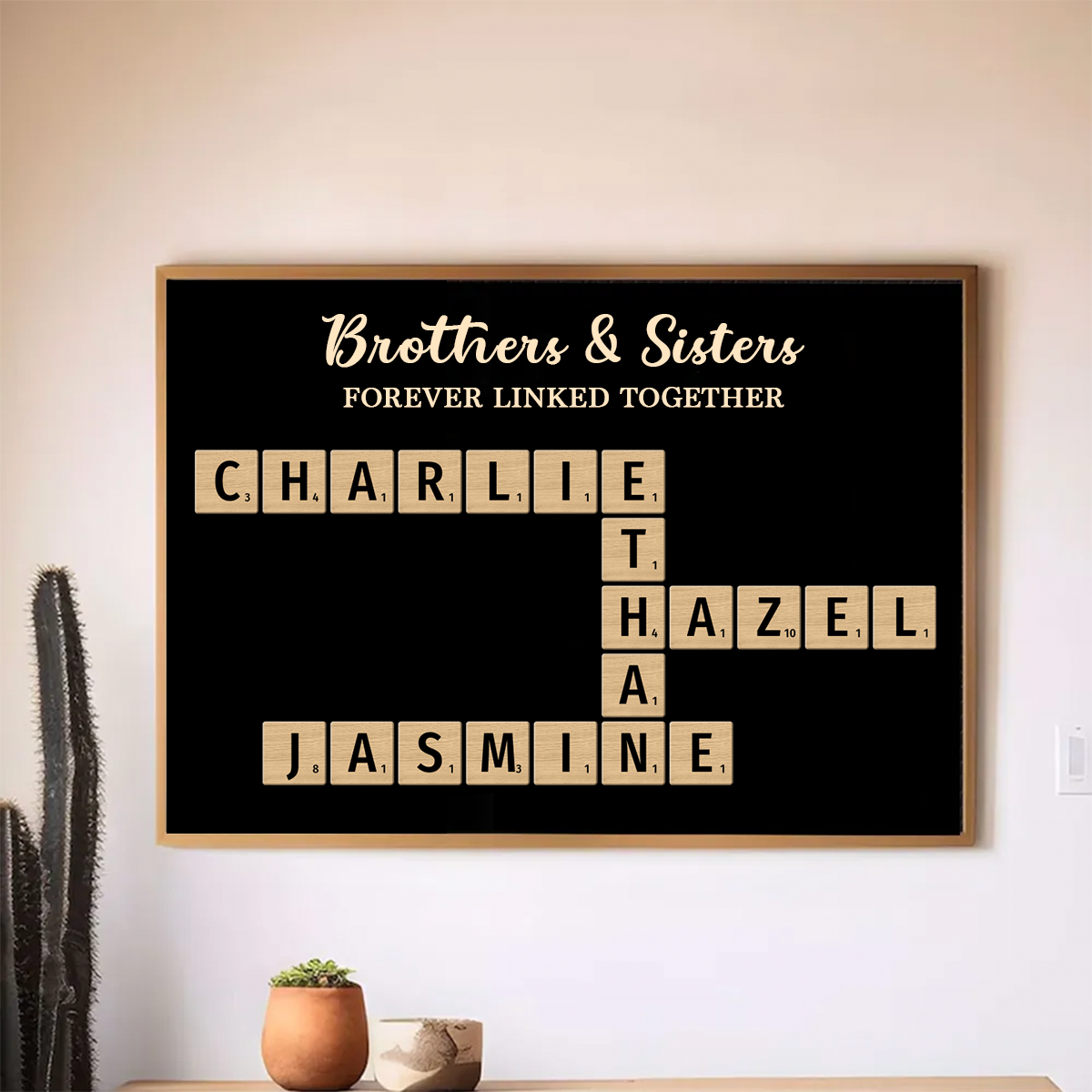 Brothers & Sisters Forever Linked Together Crossword Puzzle Art Personalized Poster, Gift For Brothers, Sisters, Siblings, Family