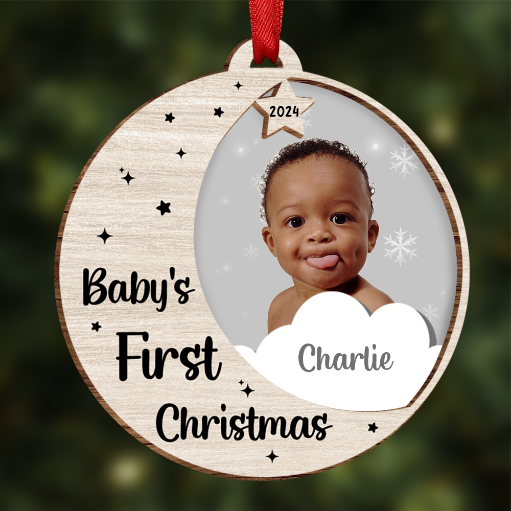 Custom Photo New Baby's First Christmas - Personalized 2-Layered Wooden Ornament