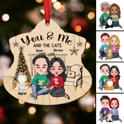 Couple - You & Me And The Cat - Personalized Transparent Ornament