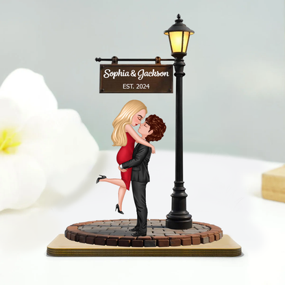 Couple Kissing Under Lamp Post Personalized Standing Wooden Plaque, Heartfelt 2025 Gift For Couple, For Him, For Her, Boyfriend, Girlfriend, Husband, Wife