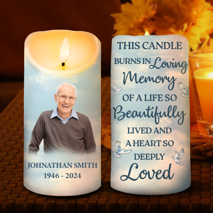 Custom Photo In Loving Memory Of A Life So Beautifully Lived - Personalized Flameless LED Candle