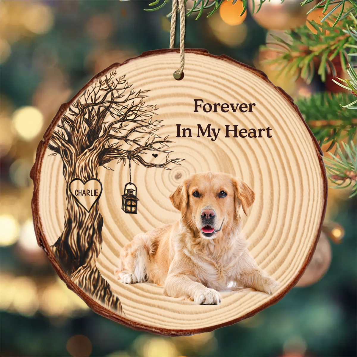 Custom Photo Forever In My Heart - Personalized Wood Slice Ornament