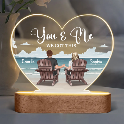 Eternal Beach Landscape Couple Sitting Personalized Heart Acrylic LED Night Light, Heartfelt Gift For Couple, For Him, For Her, Boyfriend, Girlfriend, Husband, Wife