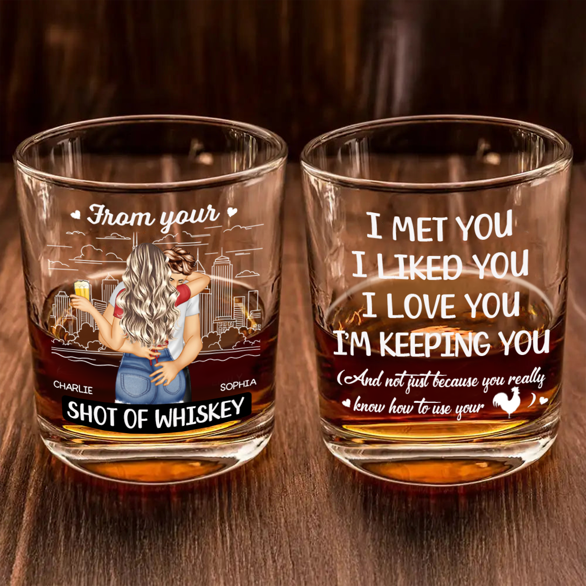I Met You I Liked You I Love You I'm Keeping You - Personalized Whiskey Glass