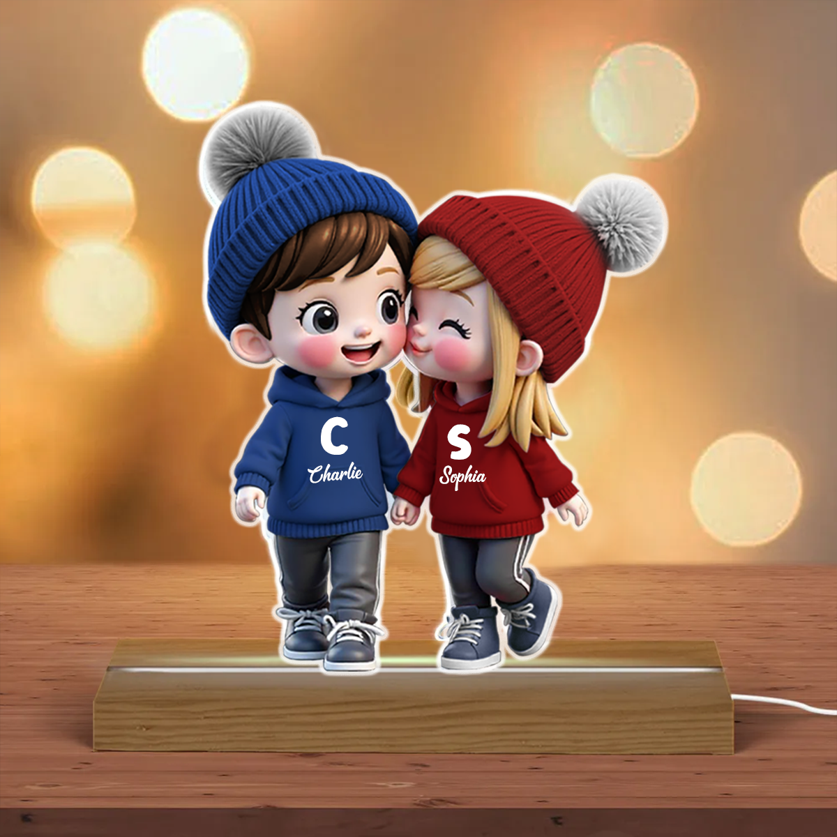 3D Effect Cute Cartoon Couple Walking Personalized Custom Shaped LED Night Light, Gift for Him, Gift for Her