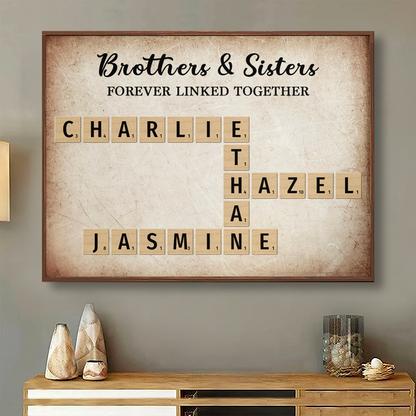 Brothers & Sisters Forever Linked Together Crossword Puzzle Art Personalized Poster, Gift For Brothers, Sisters, Siblings, Family