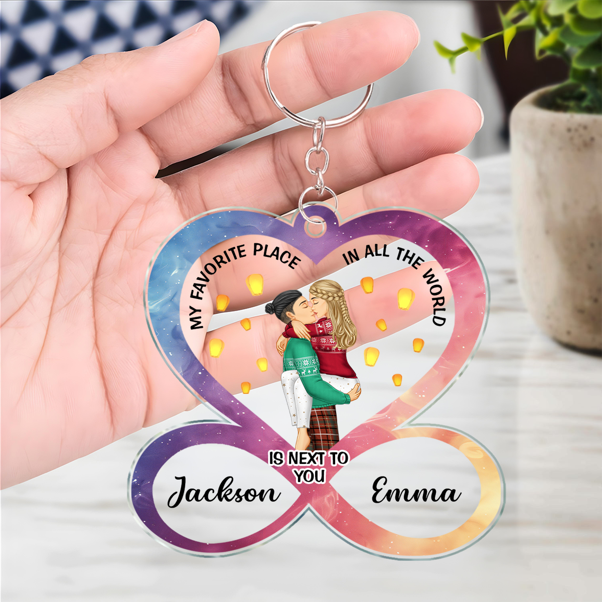 Kissing Couple My Favorite Place In All The World - Personalized Acrylic Keychain