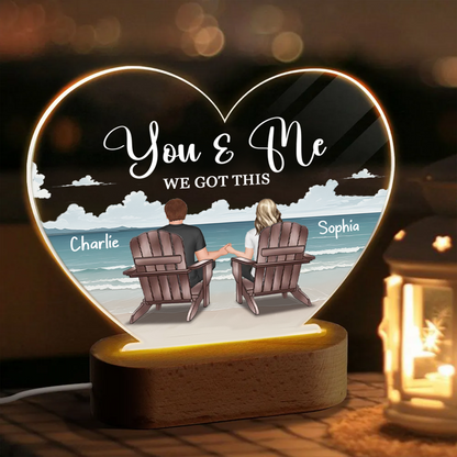 Eternal Beach Landscape Couple Sitting Personalized Heart Acrylic LED Night Light, Heartfelt Gift For Couple, For Him, For Her, Boyfriend, Girlfriend, Husband, Wife