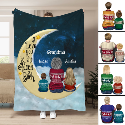 Family - I Love You To The Moon And Back - Personalized Blanket