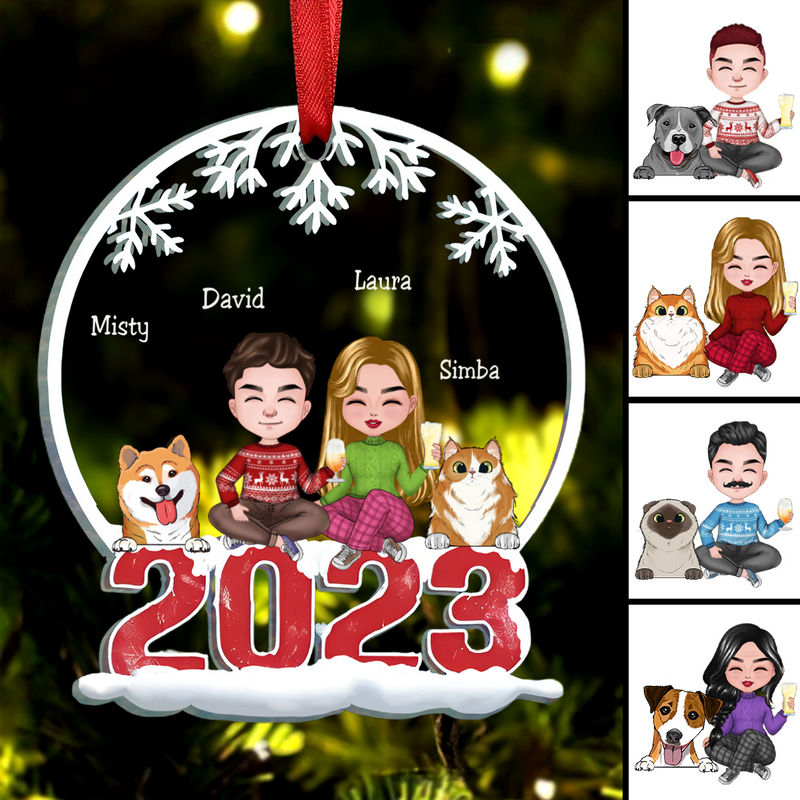 Pets Lovers - Couple & Pets Merry Christmas - Personalized Acrylic Ornament TT1