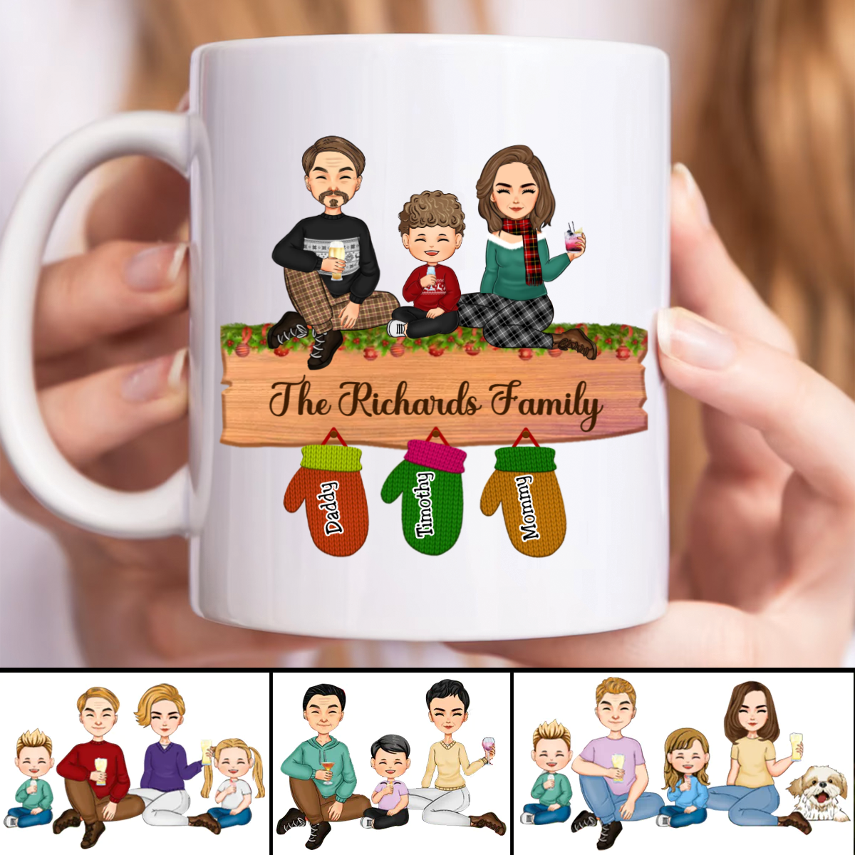 Discover Family - Family Peeking Christmas Glove - Personalized Mug