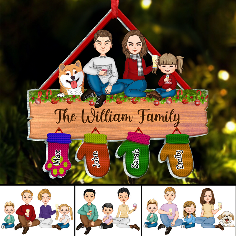 Family - Family Peeking Christmas Glove - Personalized Circle Ornament (II)