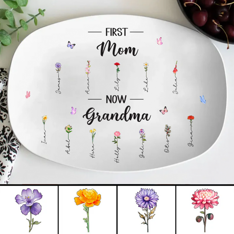 Family - First Mom Now Grandma - Personalized Platter