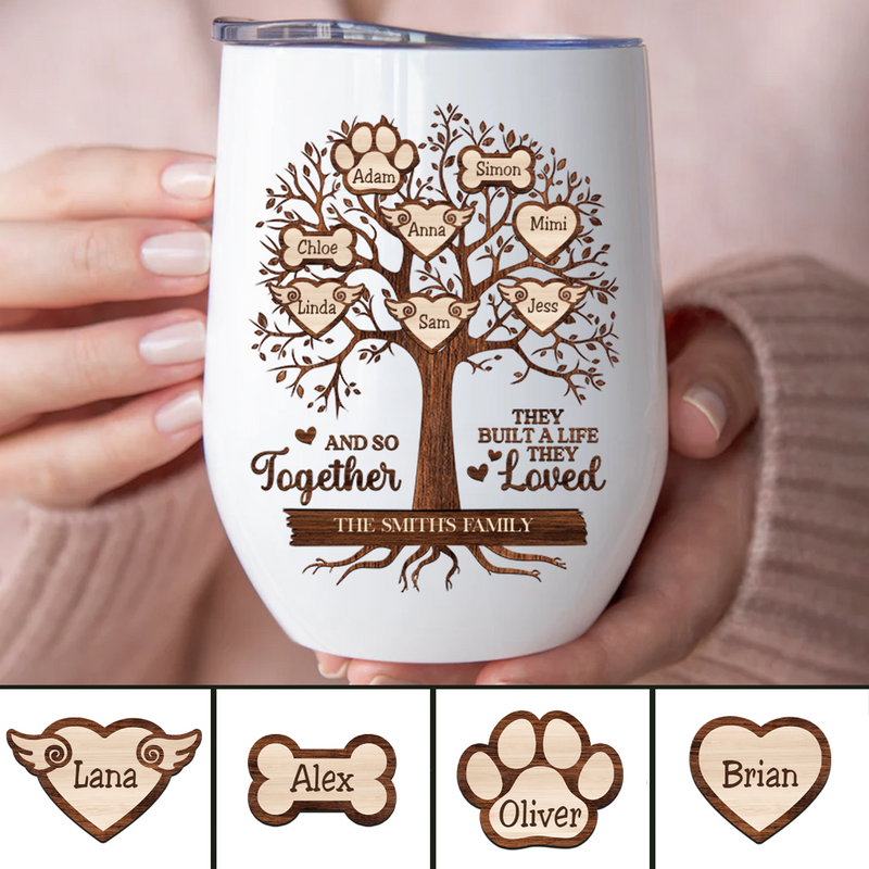 Family - Christmas Family Tree And So Together They Built A Life They Loved - Personalized Wine Tumbler (BU)