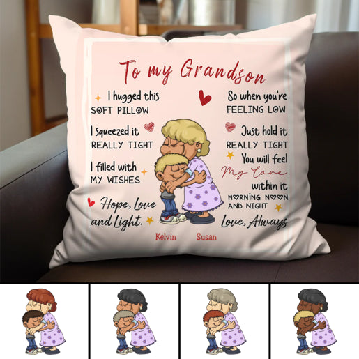 Grandma & Grandson - To My Grandson I Hugged This Soft Pillow - Personalized Pillow