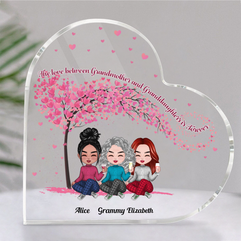 Family - The Love Between Grandmother And Granddaughters Is Forever - Personalized Acrylic Plaque (HEART)