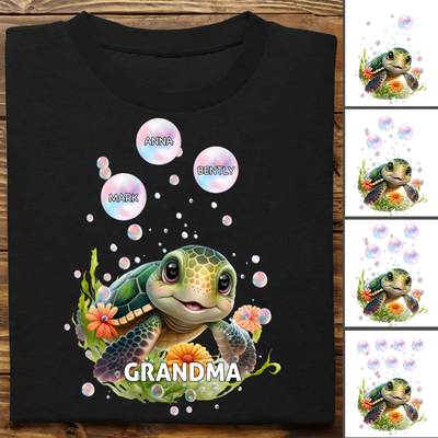 Grandma - Beachy Sea Turtle Tough Grandma Mom With Grandkids - Personalized Unisex T-Shirt