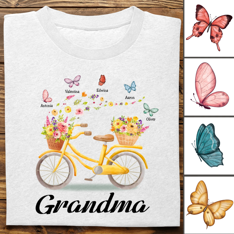 Family - Grandma Bicycle With Flowers Shirt - Personalized T-Shirt