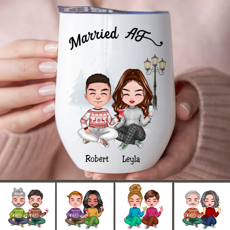 Couple - Christmas Couple Married AF -  Personalized Wine Tumbler TC
