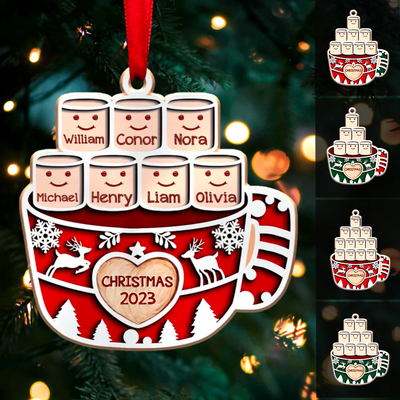 Family - Hot Chocolate Marshmallows Mug Kids names - Personalized Christmas Ornament