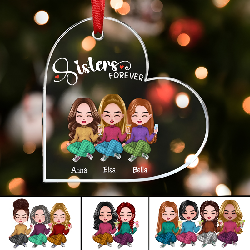 Sisters - Sisters Forever - Personalized Heart Ornament