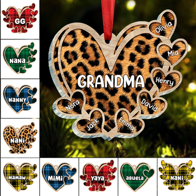 Family - Grandma, Nana, Mom Heart Kids - Personalized Ornament - Makezbright Gifts