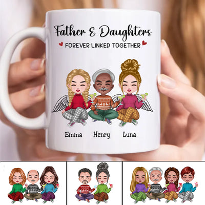 Father's Day - Father And Daughters Forever Linked Together - Personalized Mug