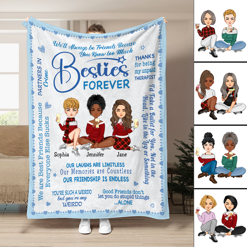 Besties - Besties Forever - Personalized Blanket (VT)