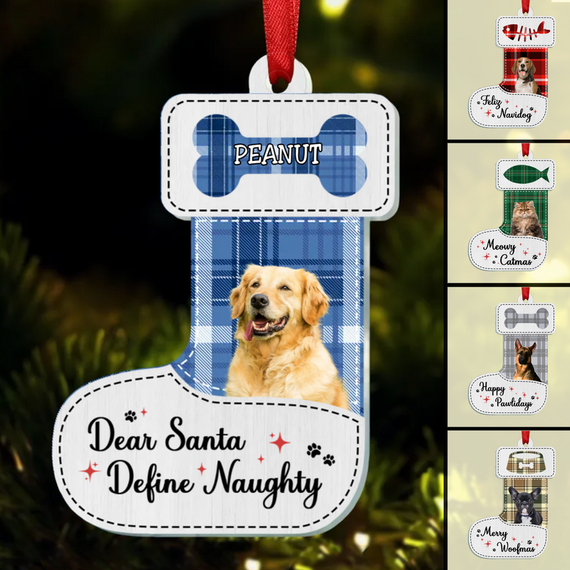 Pet Lovers - Dear Santa Define Naughty Flannel Background - Personalized Ornament