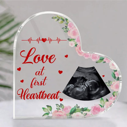 Mom - Custom Photo Love At First Heartbeat Baby - Personalized Heart Acrylic Plaque - Makezbright Gifts