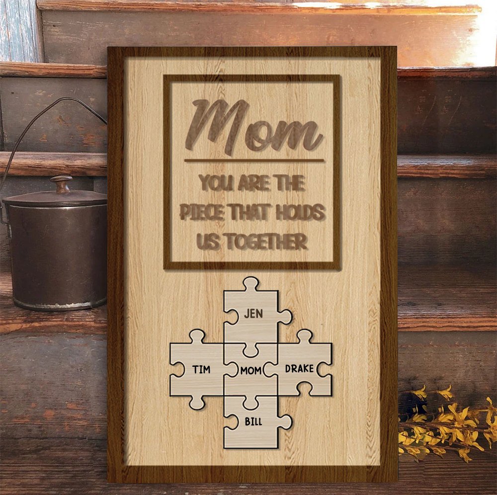 Mom Puzzle Sign Customized Gift For Mother's Day - Personalized 2 - Layered Wooden Plaque - Makezbright Gifts