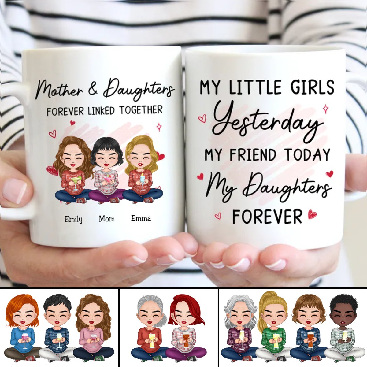 Mother And Daughter Forever Linked Together - Personalized Mug - Makezbright Gifts